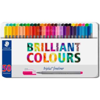 Estuche Metálico 50 Micropuntas Acuarelables STAEDTLER Triplus Fineliner Lata
