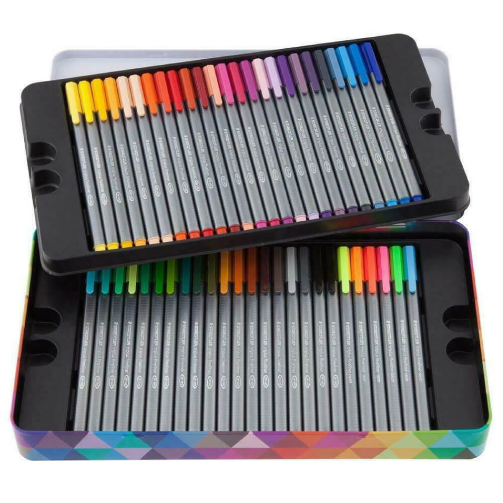 Estuche Metálico 50 Micropuntas Acuarelables STAEDTLER Triplus Vista