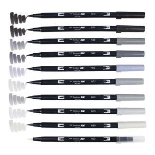 Set Grises 10 Marcadores Acuarelables Doble Punta Tombow Dual Brush Pens Swatch