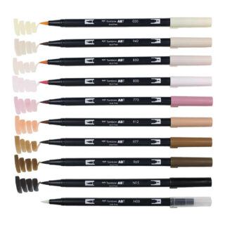 Set Piel 10 Marcadores Acuarelables Doble Punta Tombow Dual Brush Pens Swatch