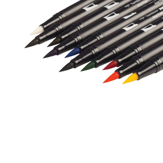 Set Primario 10 Marcadores Acuarelables Doble Punta Tombow Dual Brush Pens Pincel