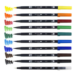 Set Primario 10 Marcadores Acuarelables Doble Punta Tombow Dual Brush Pens Swatch