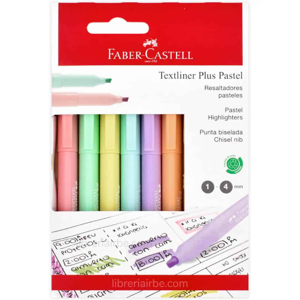 Set 6 Resaltadores Faber-Castell Textliner Plus Pastel Nuevo