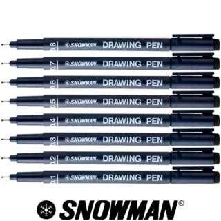 Tiralíneas, Estilógrafo de Dibujo SNOWMAN Drawing Pen, Color Negro, Set de 8 Piezas