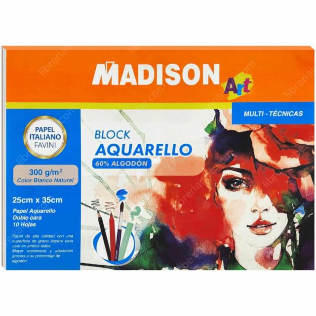Bloc de Papel para Acuarela con 10 Hojas (25 x 35 cm) MADISON FAVINI - 240 g-m² - 20% Algodón