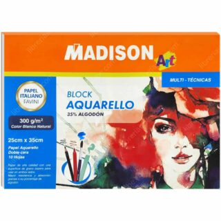 Bloc de Papel para Acuarela con 10 Hojas (25 x 35 cm) MADISON FAVINI - 300 g-m² - 35% Algodón