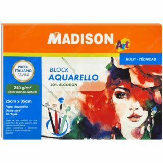 Bloc de Papel para Acuarela con 10 Hojas (25 x 35 cm) MADISON FAVINI - 240 g/m² - 20% Algodón