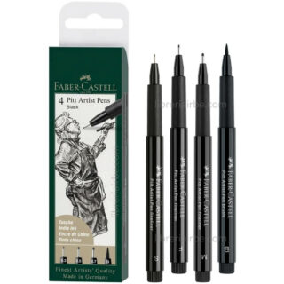 Estilógrafos, Rotuladores de Tinta China, Faber-Castell Pitt Artist Pens, Set de 4 Piezas, Puntas Surtidas (S,F,M,B), Negro
