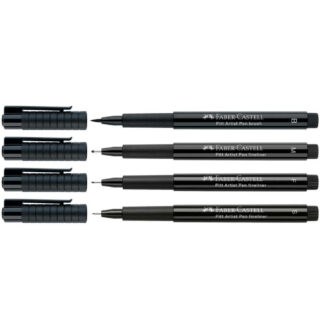 Rotuladores Faber-Castell Pitt Artist Pens, Tinta China, Negro, Set de 4 Piezas, Vista