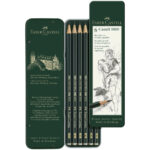 Lápices de Grafito, para Dibujo, Castell 9000, Faber-Castell, en Estuche de Metal, Set de 6 Piezas (8B, 6B, 4B, 2B, B y HB)