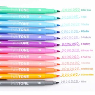 Set 12 Rotuladores Acuarelables Doble Punta Tombow Twintone Pastel Swatch