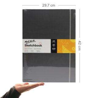 Sketchbook con Elástico Mont Marte con 80 Hojas de 110 g Tamaño A3 Medidas