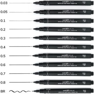 Estilógrafos de Dibujo uni PIN Fine Line Negro (10 Grados y Brush)