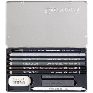 Estuche Metálico con 10 Piezas para Dibujo con Grafito CRETACOLOR Artino Abierto