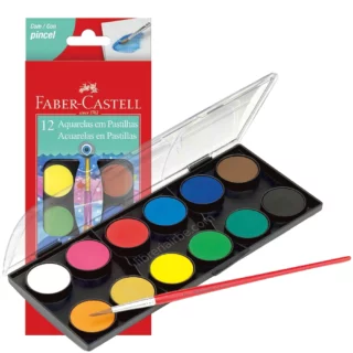 Acuarelas en Pastillas, Faber-Castell, Set de 12 Colores + Pincel