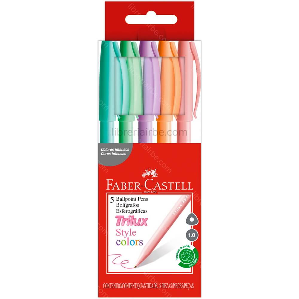 Bolígrafos Faber-Castell Trilux Style, Set de 5 Colores Pastel