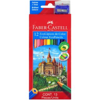 EcoLápices de Colores, Faber-Castell. Hexagonales, Set de 12 Piezas + Tajador