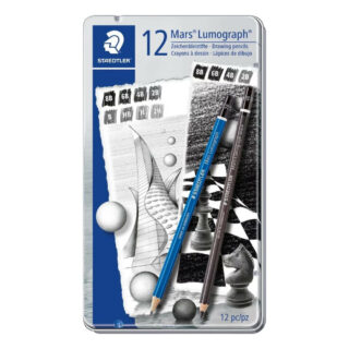 Estuche Metálico con 12 Lápices de Dibujo STAEDTLER Mars® Lumograph