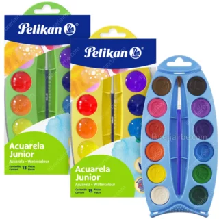Acuarelas en Pastillas, Pelikan Junior, Escolares, Set de 12 Colores + Pincel