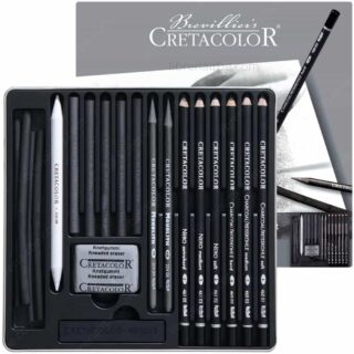 Set de Dibujo con Carboncillo de 20 Piezas con Estuche Metálico CRETACOLOR Black Box