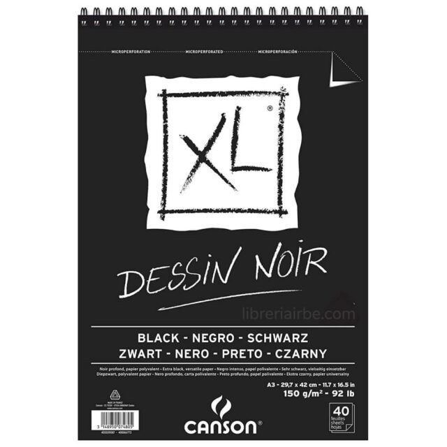 Bloc de Papel Negro CANSON XL® Dessin Noir con 40 Hojas de 150 g Tamaño A3