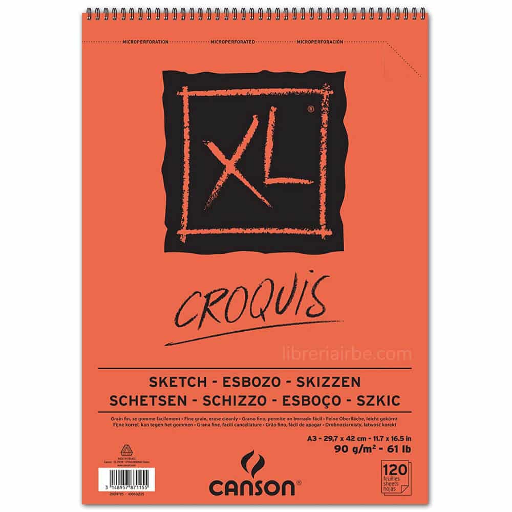 Bloc de Papel para Esbozos CANSON XL® Croquis con 120 Hojas de 90 g Tamaño A3
