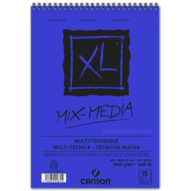 Bloc de Papel para Técnicas Mixtas CANSON XL® Mix-Media con 15 Hojas de 300 g Tamaño A5