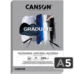 Papel de Color Gris para Multitécnicas CANSON GRADUATE, Bloc con 30 Hojas de 220 g-m², Tamaño A5