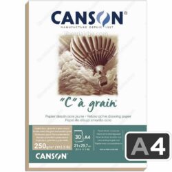 Papel de Dibujo CANSON -C- à grain®, Bloc con 30 Hojas de 250 g-m², Tamaño A4 - Amarillo Ocre