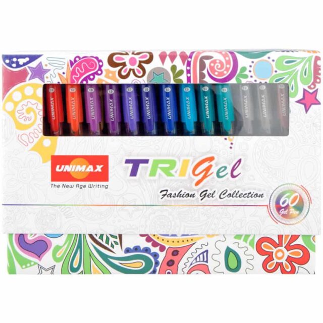 Set 60 Bolígrafos Gel de Colores UNIMAX Trigel Frente