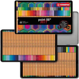 Micropuntas STABILO Point 88 Arty, Punta de 0.4 mm, con Estuche de Lata, Set de 65 Colores