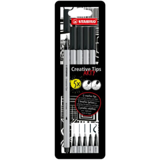 Rotuladores STABILO Creative Tips Arty, Set de 5 Piezas, Puntas Surtid (0.2, 0.4, 0.7, 1 mm y Brush)