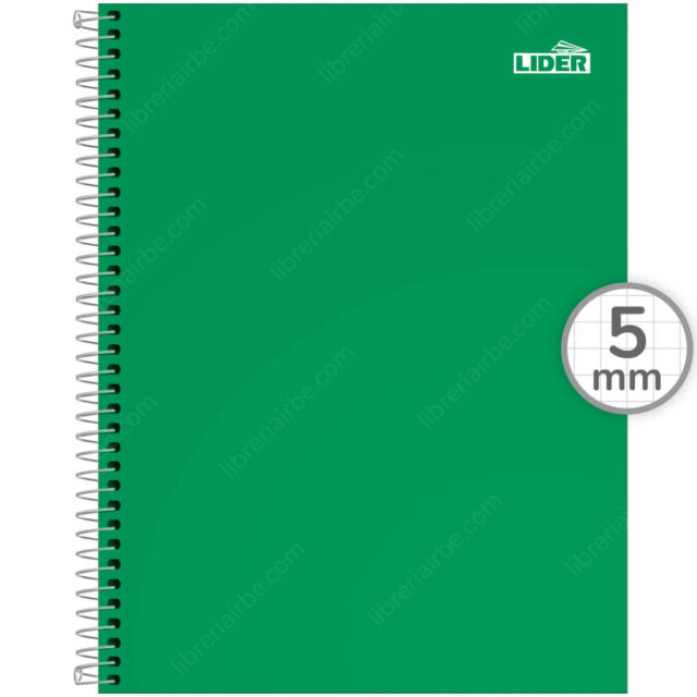 Cuaderno Anillado Carta LIDER con 100 Hojas Cuadriculadas 5 mm - Verde