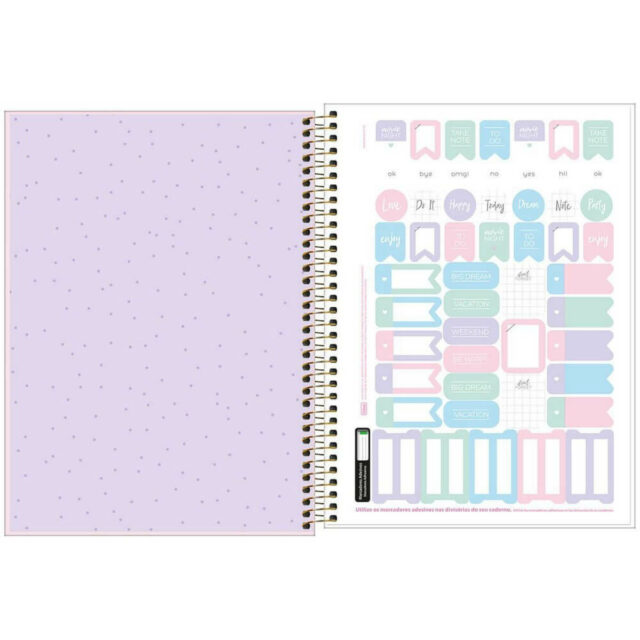 Cuaderno Anillado Carta Tilibra Happy con 80 Hojas Cuadriculadas Interior Stickers