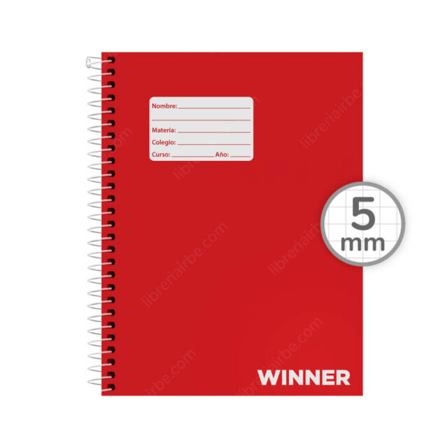 Cuaderno Anillado Medio Oficio WINNER con 100 Hojas Cuadriculadas 5 mm - Rojo
