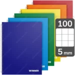 Cuaderno Tamaño Carta, Espiral de Plástico, Tapa Dura, WINNER, con 100 Hojas Cuadriculadas 5 mm