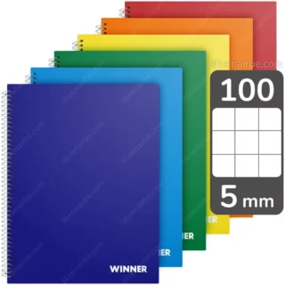 Cuaderno Tamaño Carta, Espiral de Plástico, Tapa Dura, WINNER, con 100 Hojas Cuadriculadas 5 mm