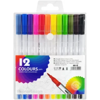 Marcadores Doble Punta (Pincel y Micropunta), Dual Tip Brush Pens, Mezclables, Paquete de 12 Colores