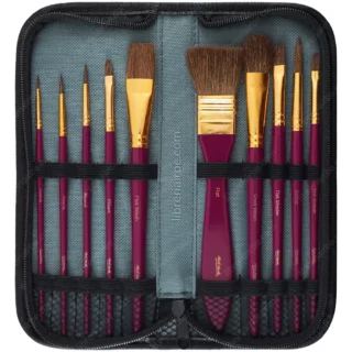 Pinceles para Pintar con Acuarelas, Mont Marte Signature, con Estuche de Tela, Set de 11 Piezas