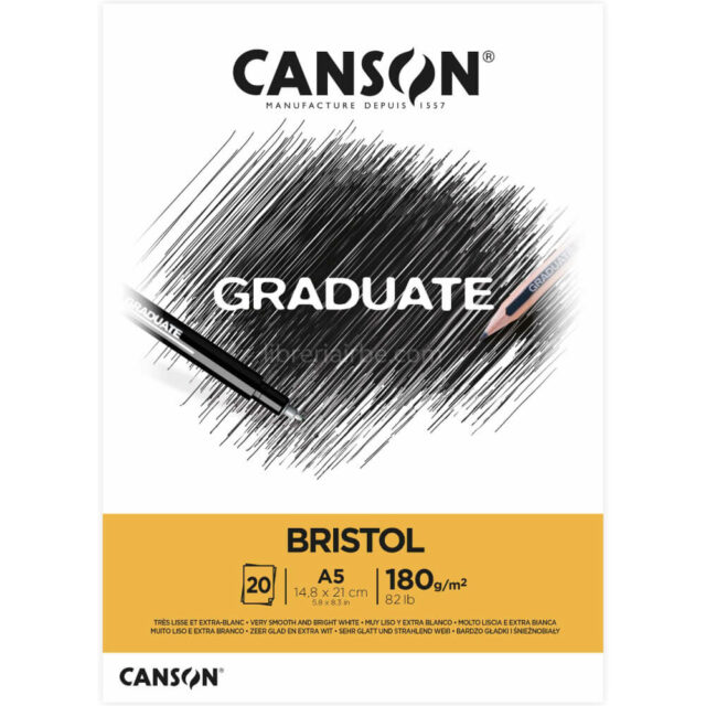 Bloc de Papel Bristol CANSON GRADUATE con 20 Hojas de 180 g Tamaño A5