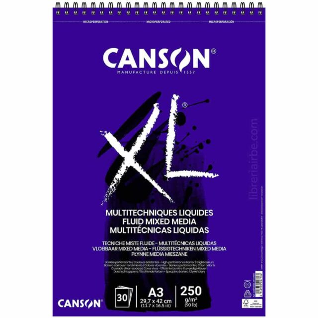 Bloc de Papel CANSON XL® Fluid Mixed Media con 30 Hojas de 250 g Tamaño A3