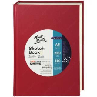 Cuaderno de Dibujo, Libreta, Sketchbook Mont Marte Signature, con 220 Páginas (110 Hojas) de 110 g/m² Tamaño A5, Tapa de Color - Rojo