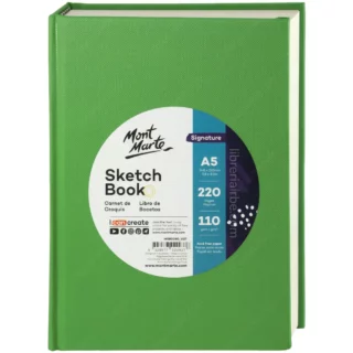 Cuaderno de Dibujo, Libreta, Sketchbook Mont Marte Signature, con 220 Páginas (110 Hojas) de 110 g/m² Tamaño A5, Tapa de Color - Verde