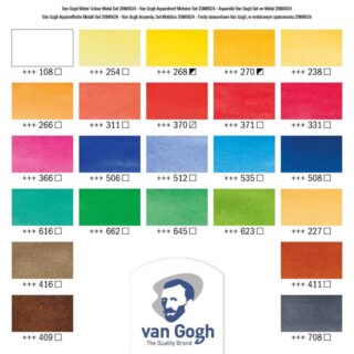 Estuche Metálico de Acuarelas Van Gogh con 24 colores en Medias Pastillas Swatch