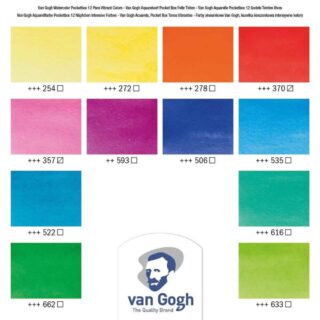 Estuche de Acuarelas Van Gogh en Tonos Vibrantes con 12 Colores en Medias Pastillas Swatch