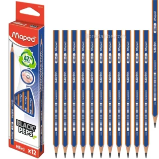 Lápiz Negro, de Grafito HB, Maped Black’Peps Navy, Triangular, Caja de 12 Piezas