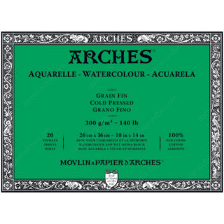 Bloc de Papel para Acuarela ARCHES® 100% Algodón con 20 Hojas de 300 g (26 x 36 cm) - Grano Fino