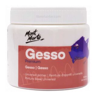 Gesso, Pintura Base Universal para Pintar con Acrílicos y Óleos, Mont Marte Premium, Bote de 500 ml