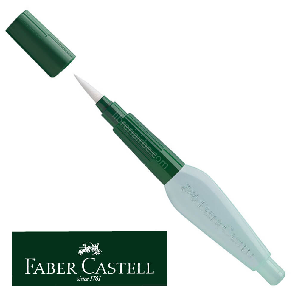 Vaso para el agua Clic & Go plegable fácil de guardar Pincel con cerdas de hilo sintético y depósito de agua de 6 ml Faber-Castell Faber Castell 185105 color verde y oro
