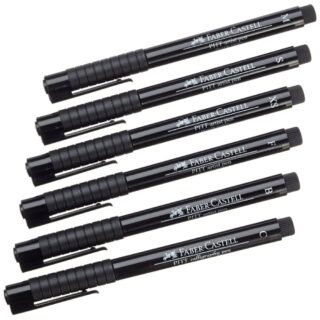 Set 6 Rotuladores Faber Castell PITT Artist Pens Negro (XS,S,F,M,B,C) Vista